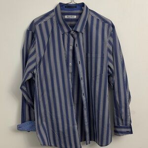 Tommy Bahama Navy and White Check Long-Sleeve Dress Shirt